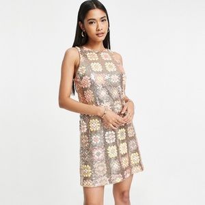 & Other Stories Mini Sleeveless Swing Dress in Sequin Retro Patchwork | Sz 0